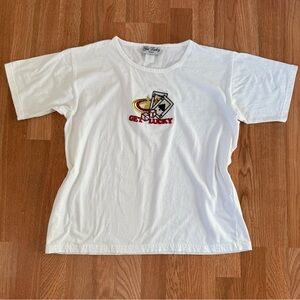 VINTAGE 90s "Get Lucky" Las Vegas Casino Gambling White Embroidered T-shirt